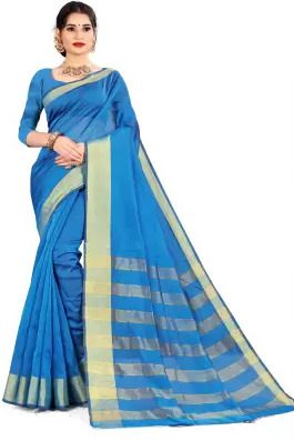     			Sadhvi Cotton Blend Solid Saree With Blouse Piece - Light Blue ( Pack of 1 )