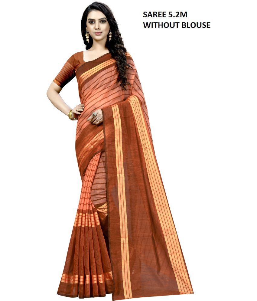     			Sadhvi Cotton Silk Printed Saree Without Blouse Piece - Orange ( Pack of 1 )