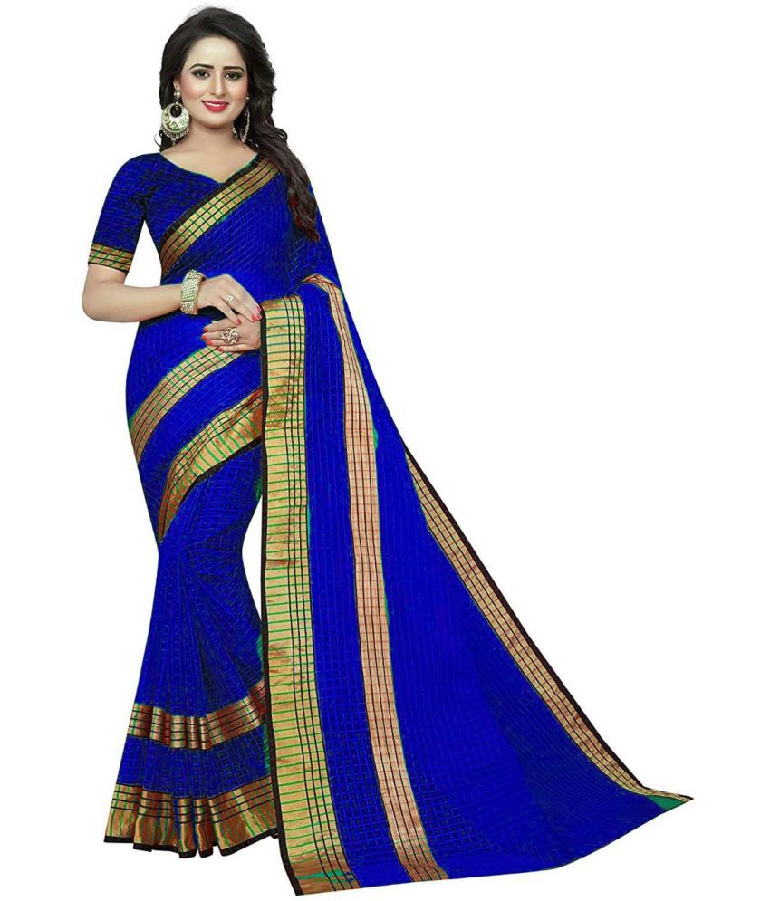     			Sadhvi Cotton Silk Striped Saree With Blouse Piece - Blue ( Pack of 1 )