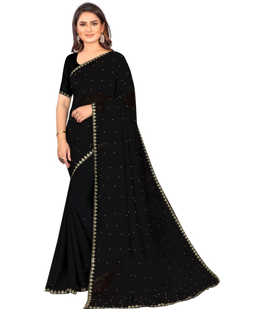     			Sadhvi Georgette Solid Saree With Blouse Piece - Black ( Pack of 1 )