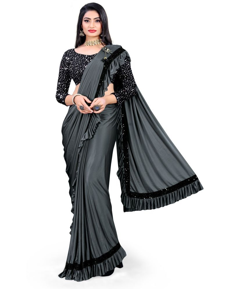     			Sadhvi Polyester Embellished Saree With Blouse Piece - GREY ( Pack of 1 )