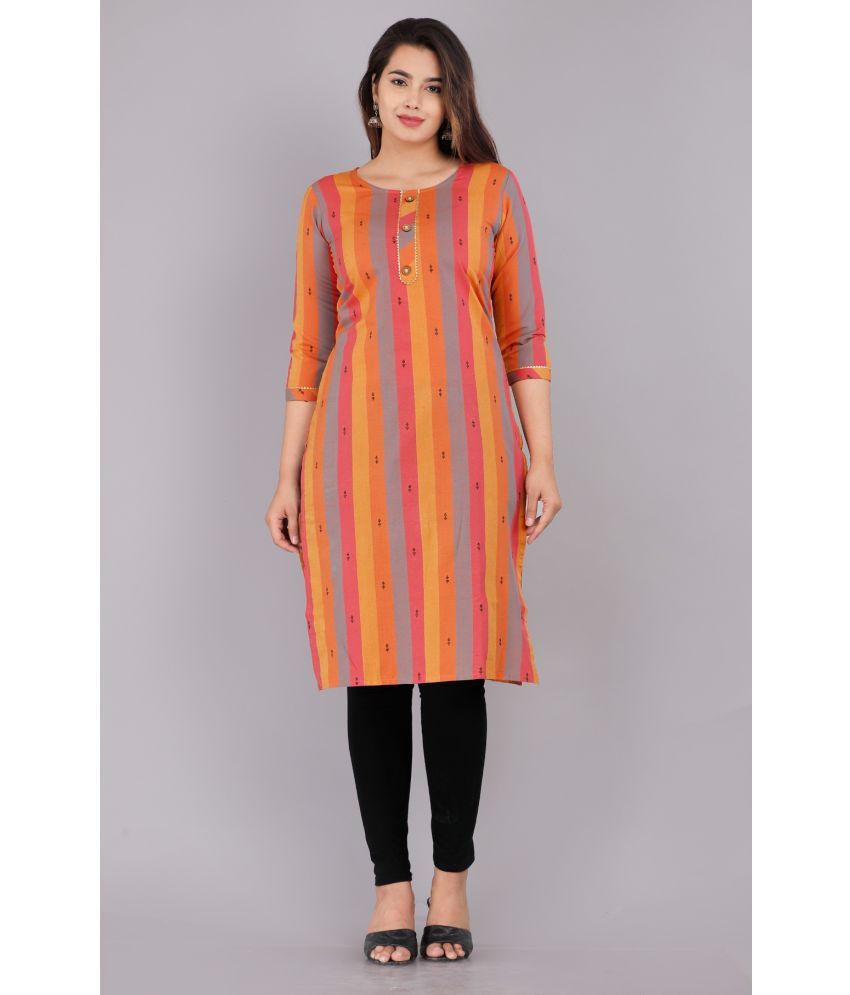     			Vashineh Cotton Striped Straight Women's Kurti - Orange ( Pack of 1 )