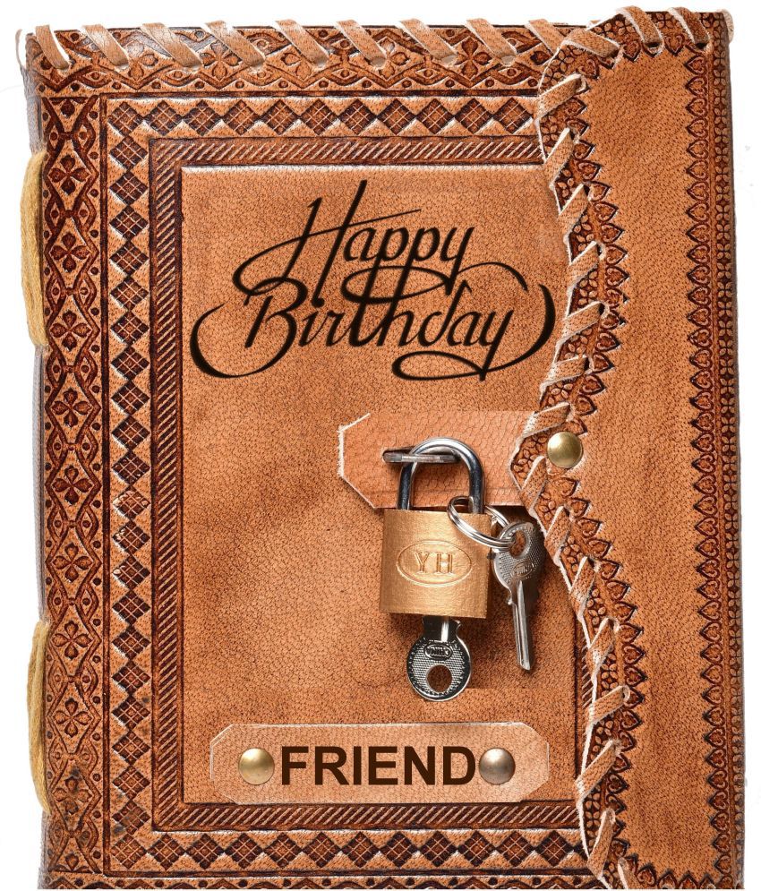     			DI-KRAFT Friend Embossed Happy Birthday Gift Handmade Paper Diary with Lock A5 Diary unruled 200 Pages (Brown)