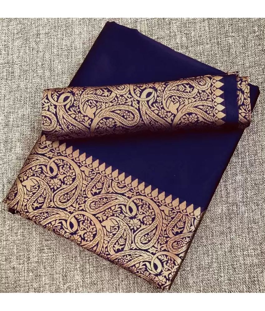     			Gazal Fashions Banarasi Silk Embellished Saree With Blouse Piece - Navy Blue ( Pack of 1 )