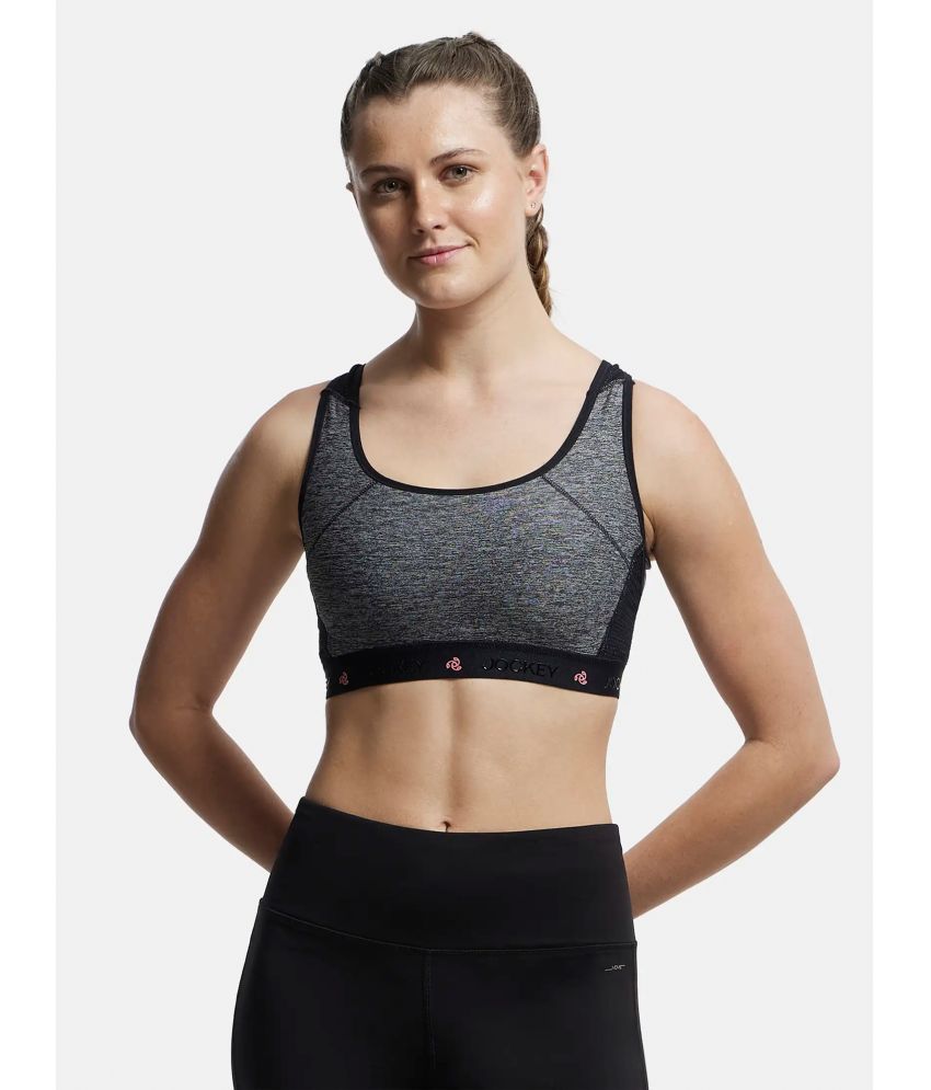     			Jockey AP20 Wirefree Padded Tactel Nylon Elastane Racer Back Styling Sports Bra - Black Melange