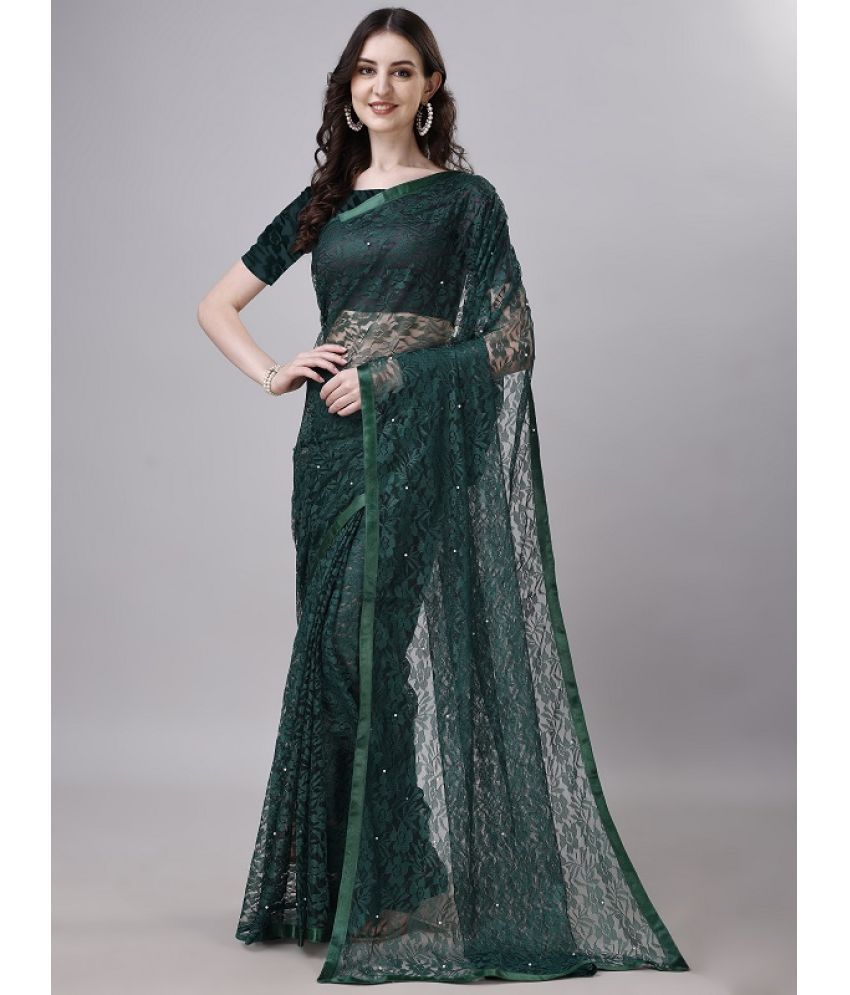     			VERVIZA Net Embroidered Saree With Blouse Piece - Green ( Pack of 1 )