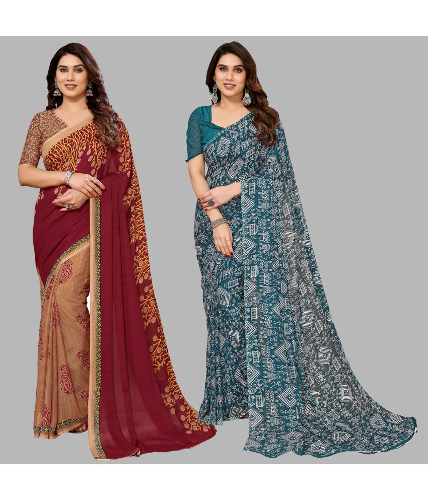     			ANAND SAREES Georgette Printed Saree With Blouse Piece - Multicolor ( Pack of 2 )