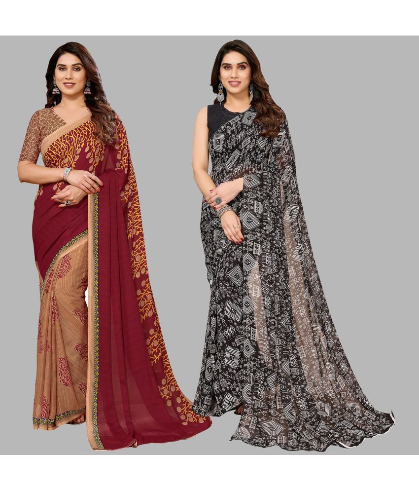     			ANAND SAREES Georgette Printed Saree With Blouse Piece - Multicolor ( Pack of 2 )