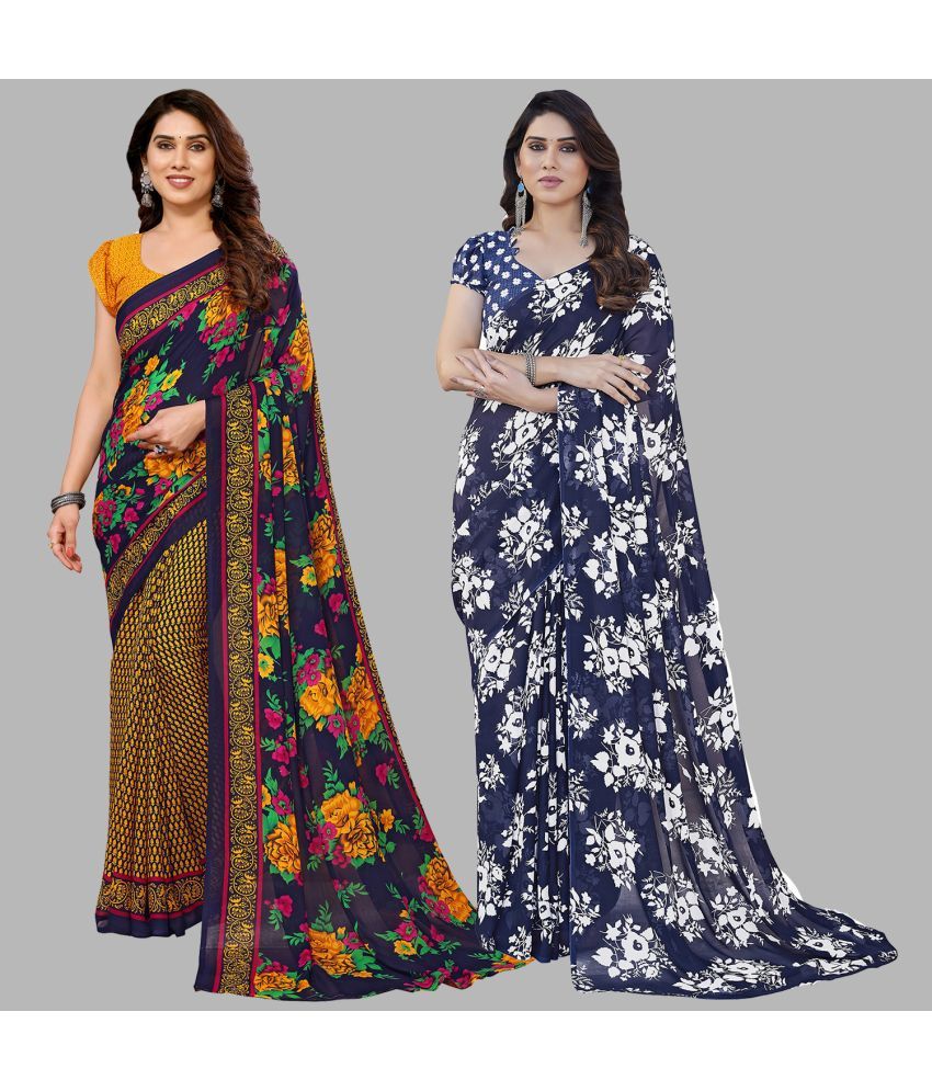     			ANAND SAREES Georgette Printed Saree With Blouse Piece - Multicolor ( Pack of 2 )