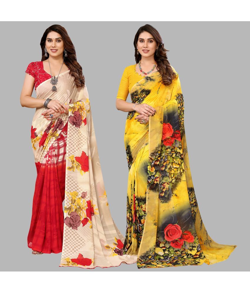     			ANAND SAREES Georgette Printed Saree With Blouse Piece - Multicolor ( Pack of 2 )