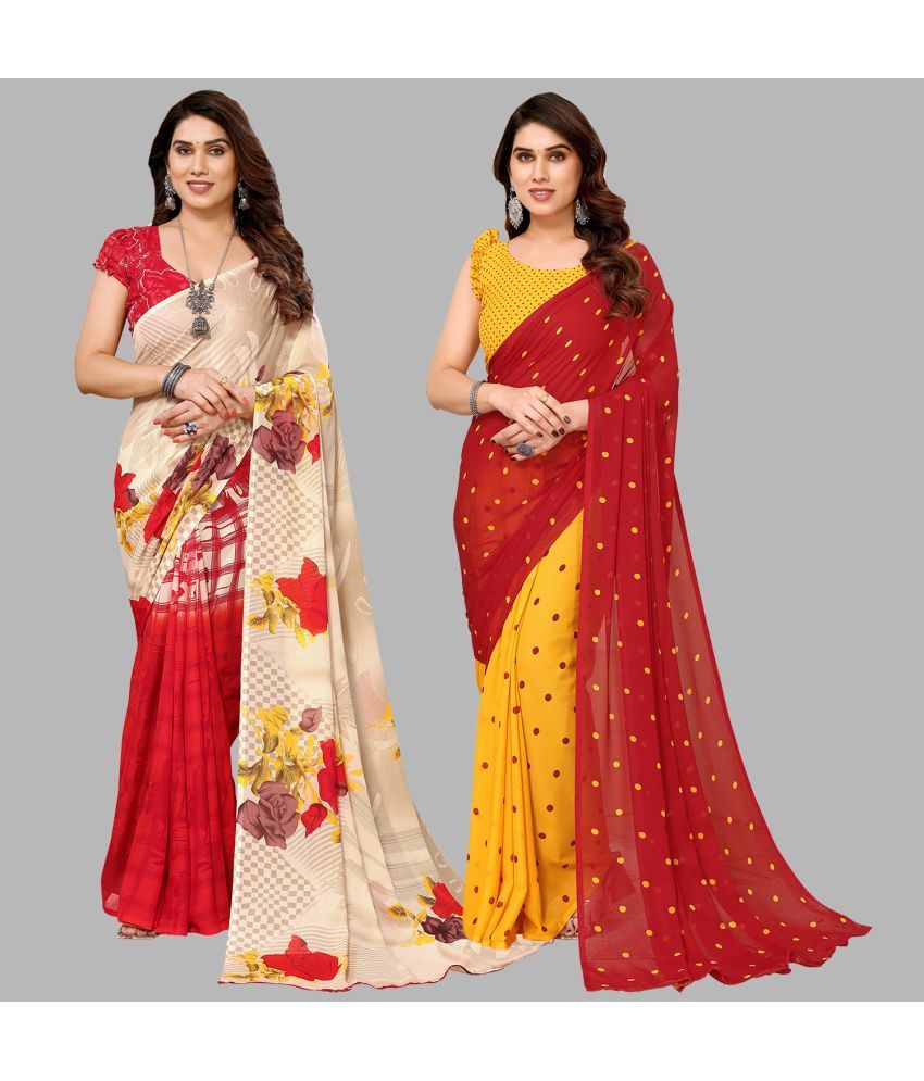     			ANAND SAREES Georgette Printed Saree With Blouse Piece - Multicolor ( Pack of 2 )