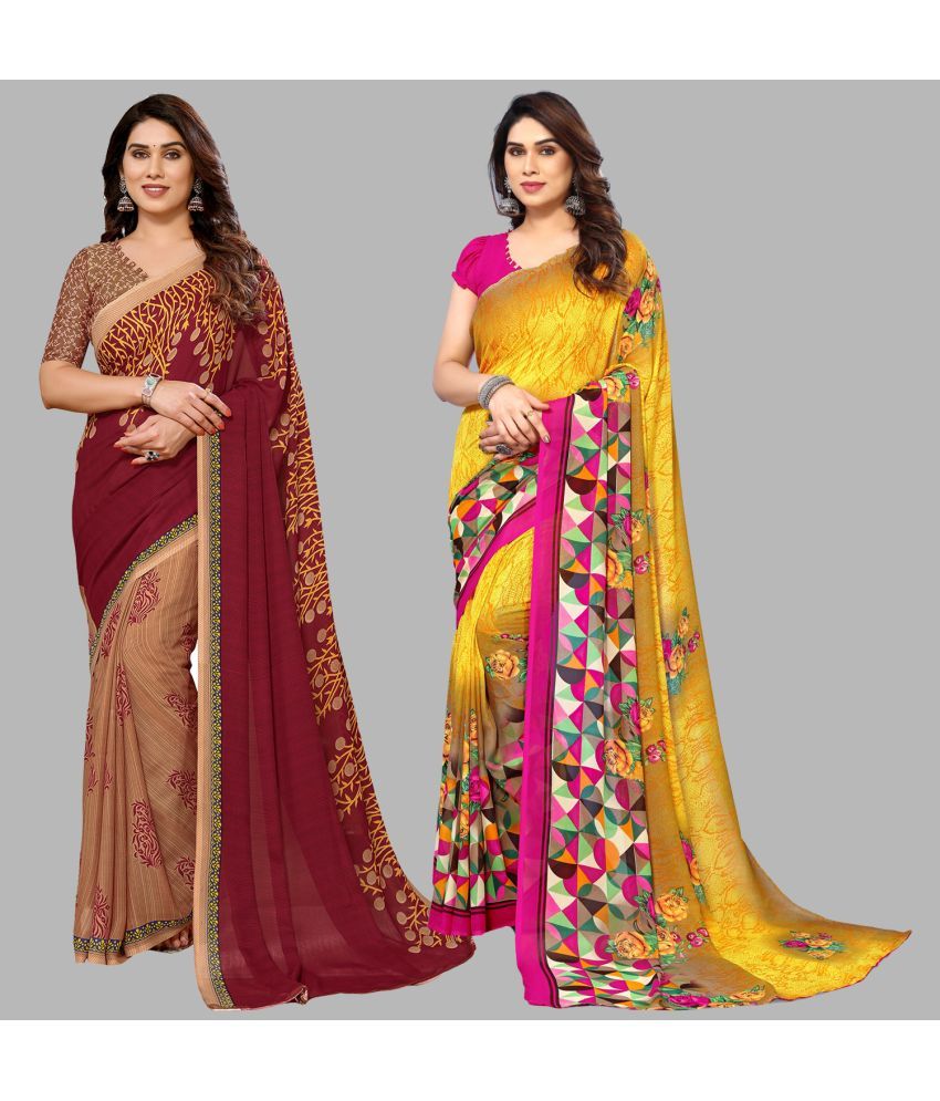     			ANAND SAREES Georgette Printed Saree With Blouse Piece - Multicolor ( Pack of 2 )