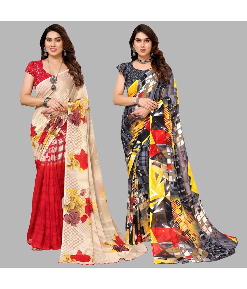     			ANAND SAREES Georgette Printed Saree With Blouse Piece - Multicolor ( Pack of 2 )