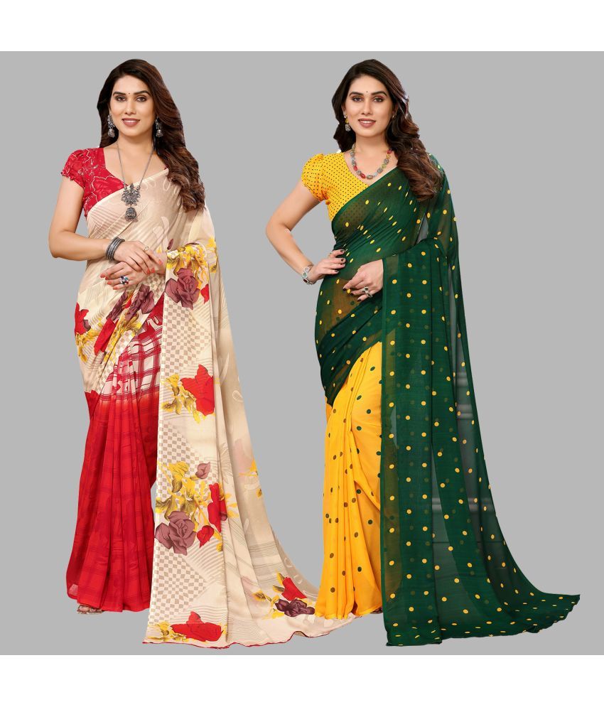     			ANAND SAREES Georgette Printed Saree With Blouse Piece - Multicolor ( Pack of 2 )