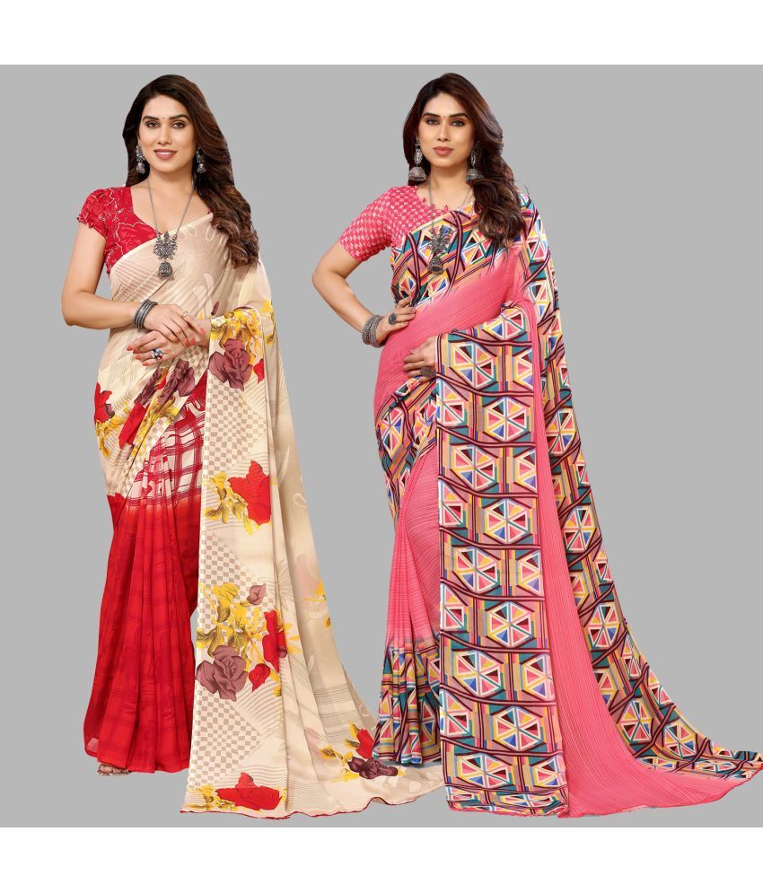     			ANAND SAREES Georgette Printed Saree With Blouse Piece - Multicolor ( Pack of 2 )