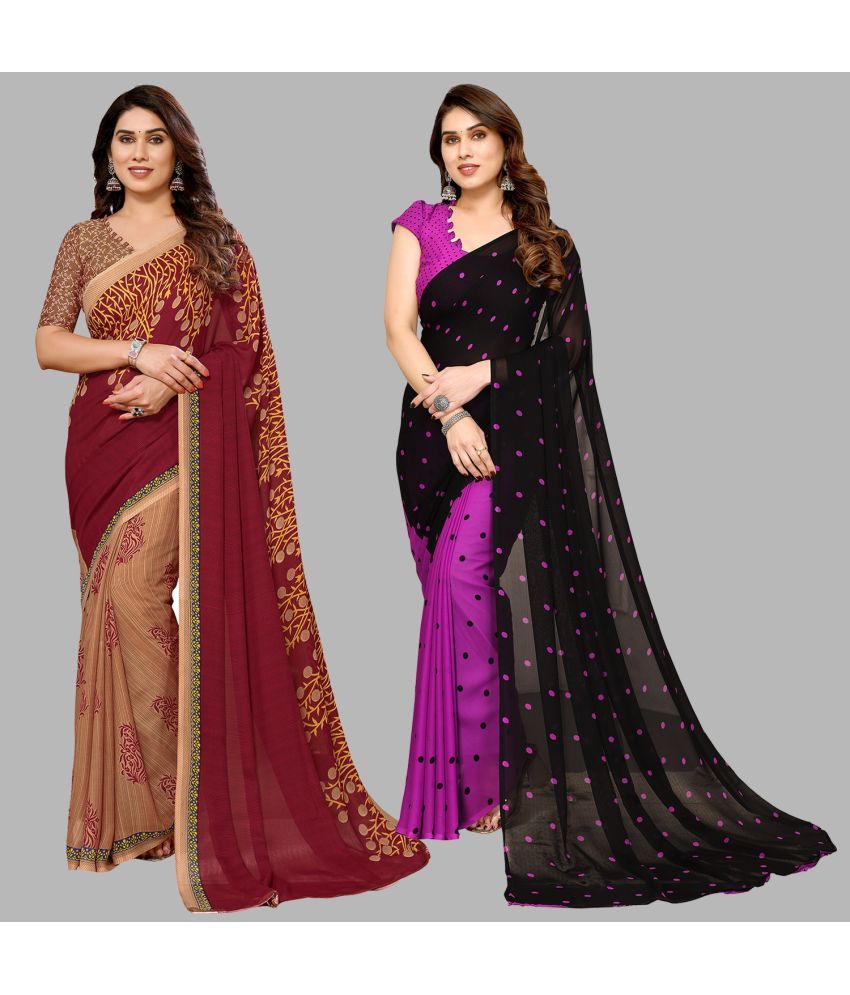     			ANAND SAREES Georgette Printed Saree With Blouse Piece - Multicolor ( Pack of 2 )