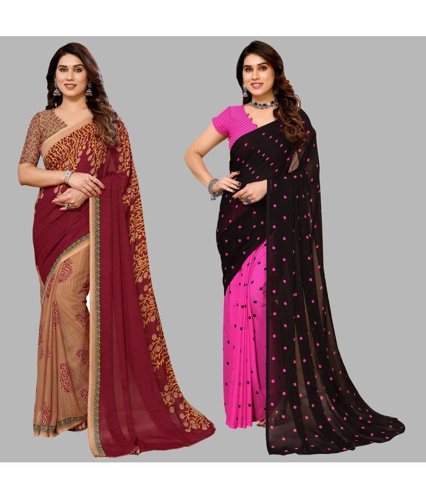     			ANAND SAREES Georgette Printed Saree With Blouse Piece - Multicolor ( Pack of 2 )