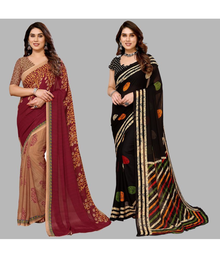     			ANAND SAREES Georgette Printed Saree With Blouse Piece - Multicolor ( Pack of 2 )