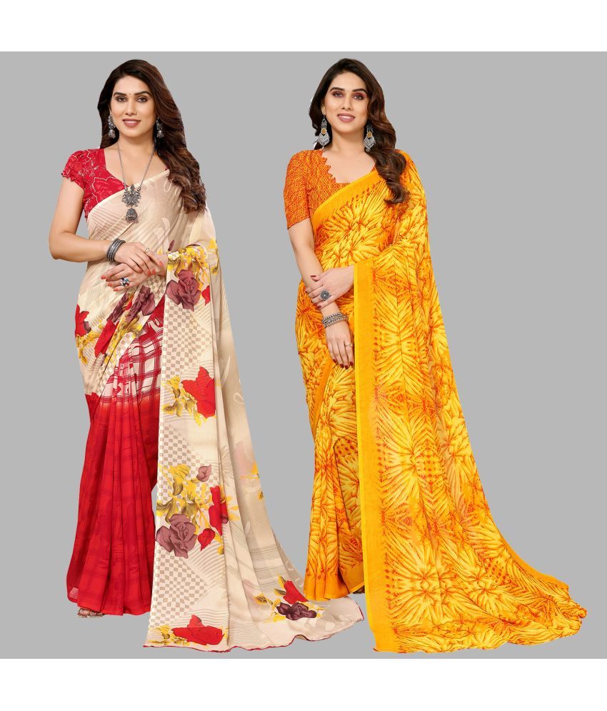     			ANAND SAREES Georgette Printed Saree With Blouse Piece - Multicolor ( Pack of 2 )