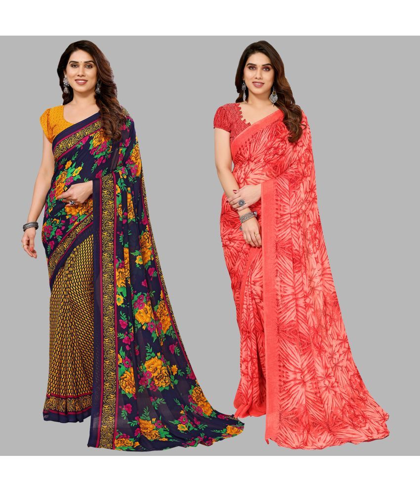     			ANAND SAREES Georgette Printed Saree With Blouse Piece - Multicolor ( Pack of 2 )