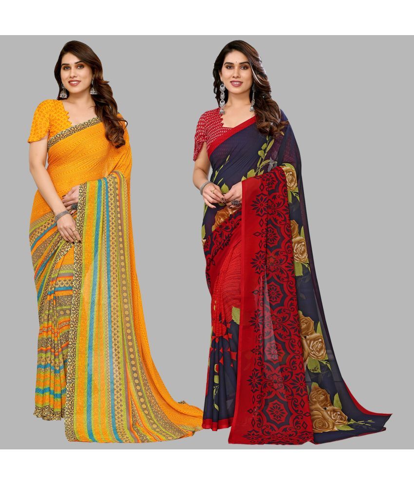     			ANAND SAREES Georgette Printed Saree With Blouse Piece - Multicolor ( Pack of 2 )