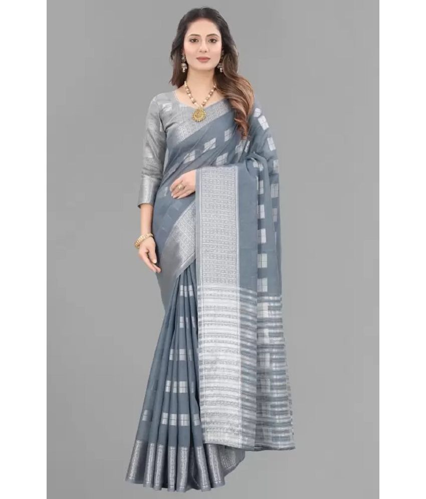     			Aika Banarasi Silk Embellished Saree With Blouse Piece - Grey ( Pack of 1 )