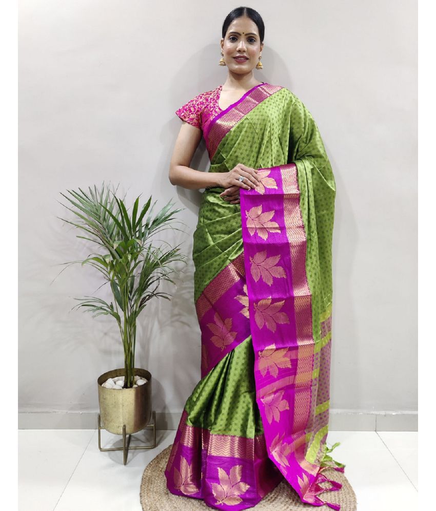     			Aika Banarasi Silk Embellished Saree With Blouse Piece - Sea Green ( Pack of 1 )