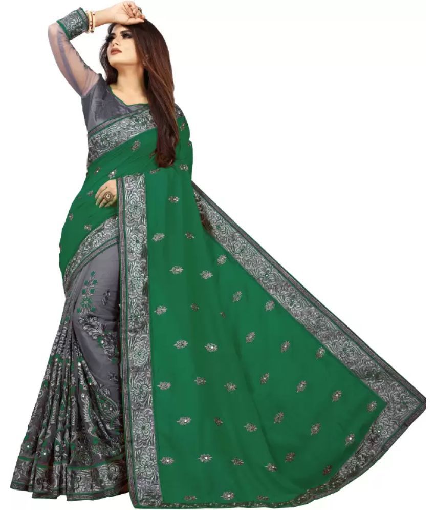     			Aika Banarasi Silk Embellished Saree With Blouse Piece - Green ( Pack of 1 )
