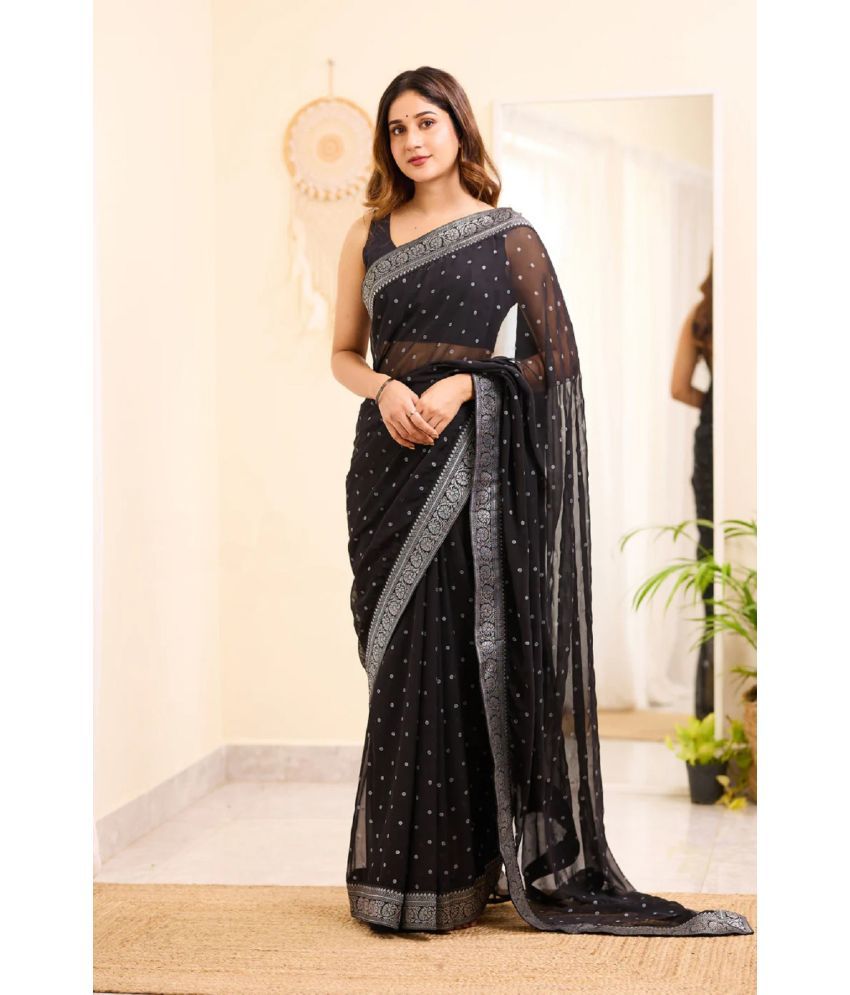     			Aika Banarasi Silk Embellished Saree With Blouse Piece - Black ( Pack of 1 )
