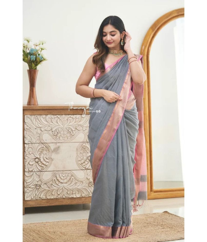     			Aika Banarasi Silk Embellished Saree With Blouse Piece - Grey ( Pack of 1 )