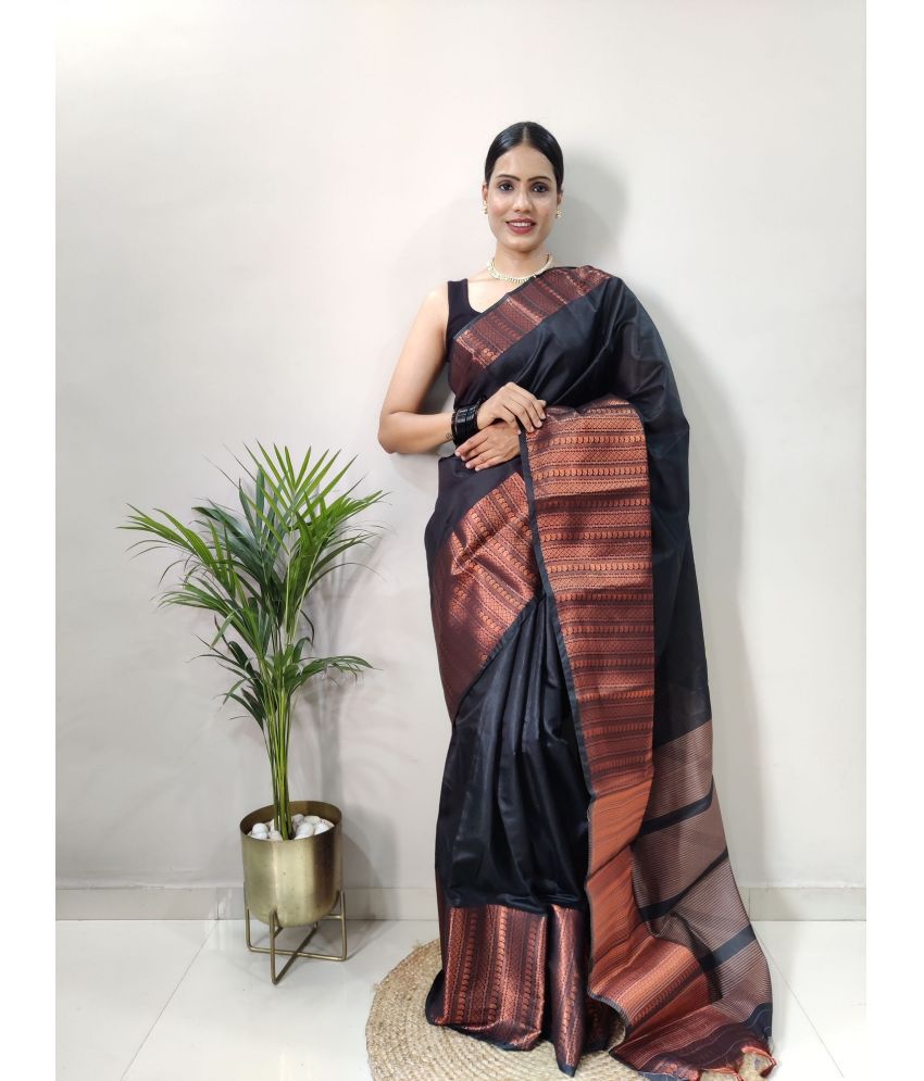     			Aika Banarasi Silk Embellished Saree With Blouse Piece - Black ( Pack of 1 )