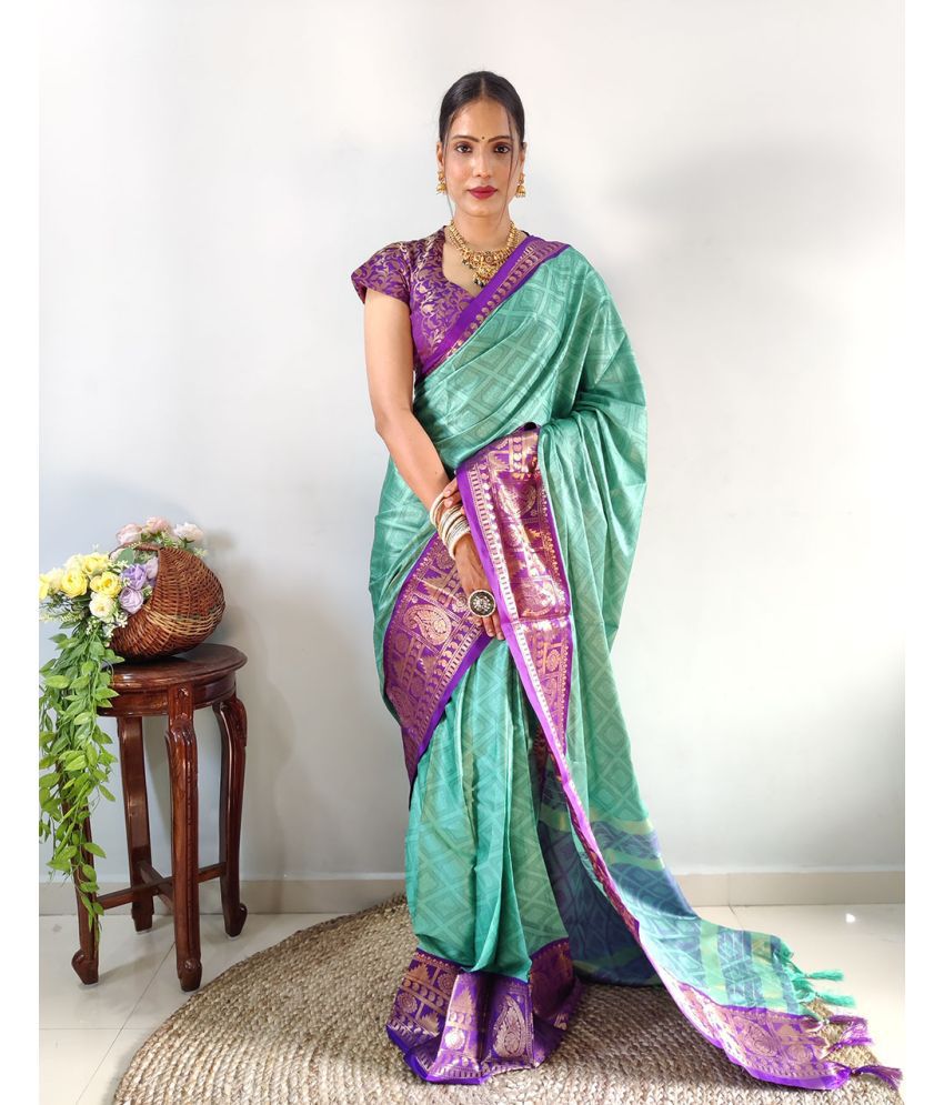     			Aika Banarasi Silk Embellished Saree With Blouse Piece - Mint Green ( Pack of 1 )