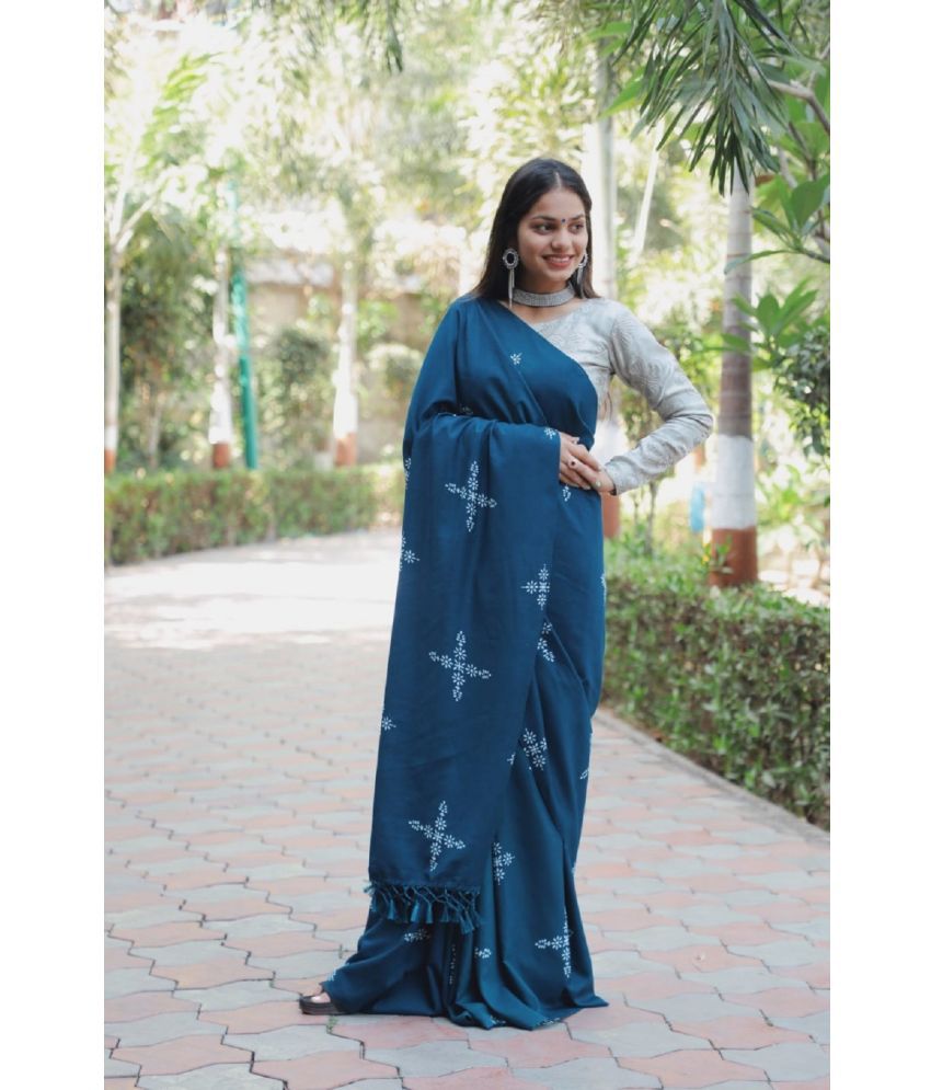     			Aika Banarasi Silk Embellished Saree With Blouse Piece - Turquoise ( Pack of 1 )