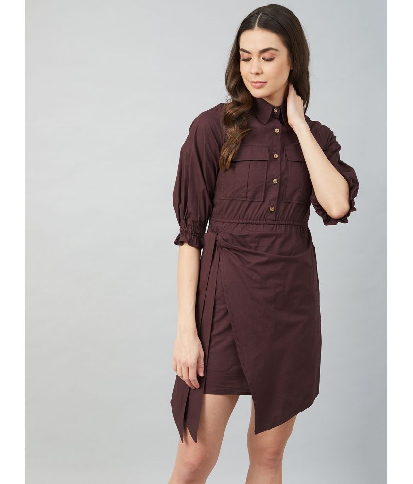     			Athena Cotton Solid Mini Women's Wrap Dress - Brown ( Pack of 1 )