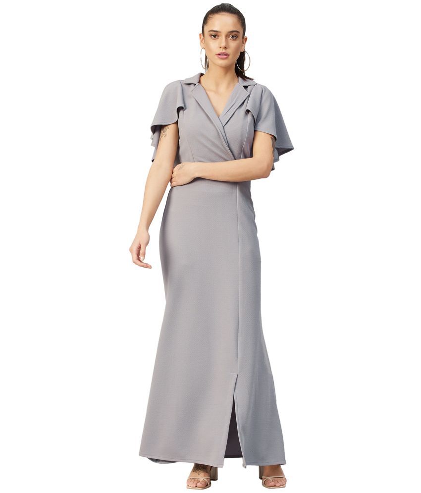     			Athena Polyester Solid Full Length Women's Fit & Flare Dress - Grey ( Pack of 1 )