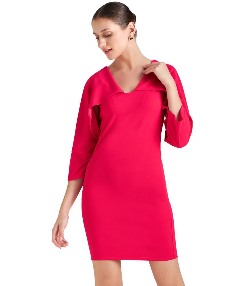     			Athena Polyester Solid Knee Length Women's Bodycon Dress - Pink ( Pack of 1 )