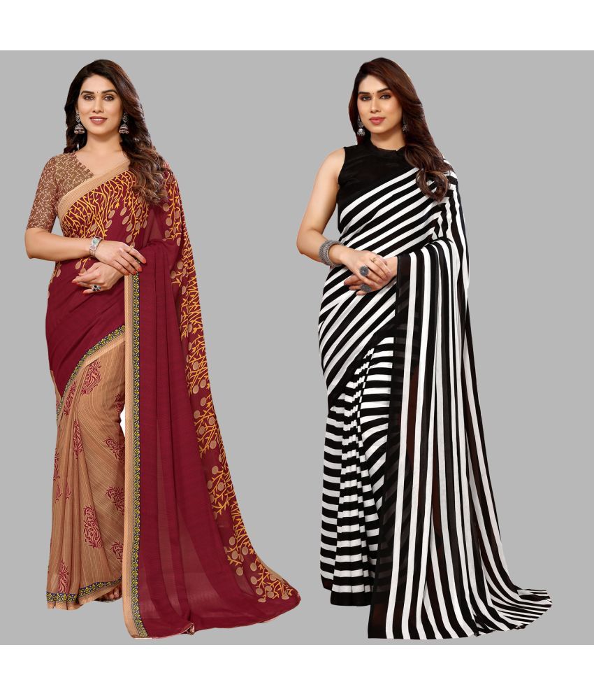     			Kashvi Sarees Georgette Printed Saree With Blouse Piece - Multicolor ( Pack of 2 )