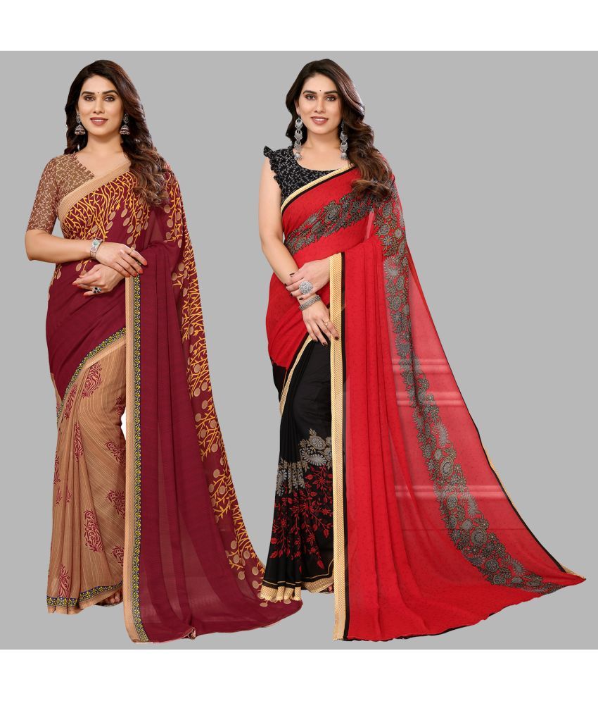     			Kashvi Sarees Georgette Printed Saree With Blouse Piece - Multicolor ( Pack of 2 )