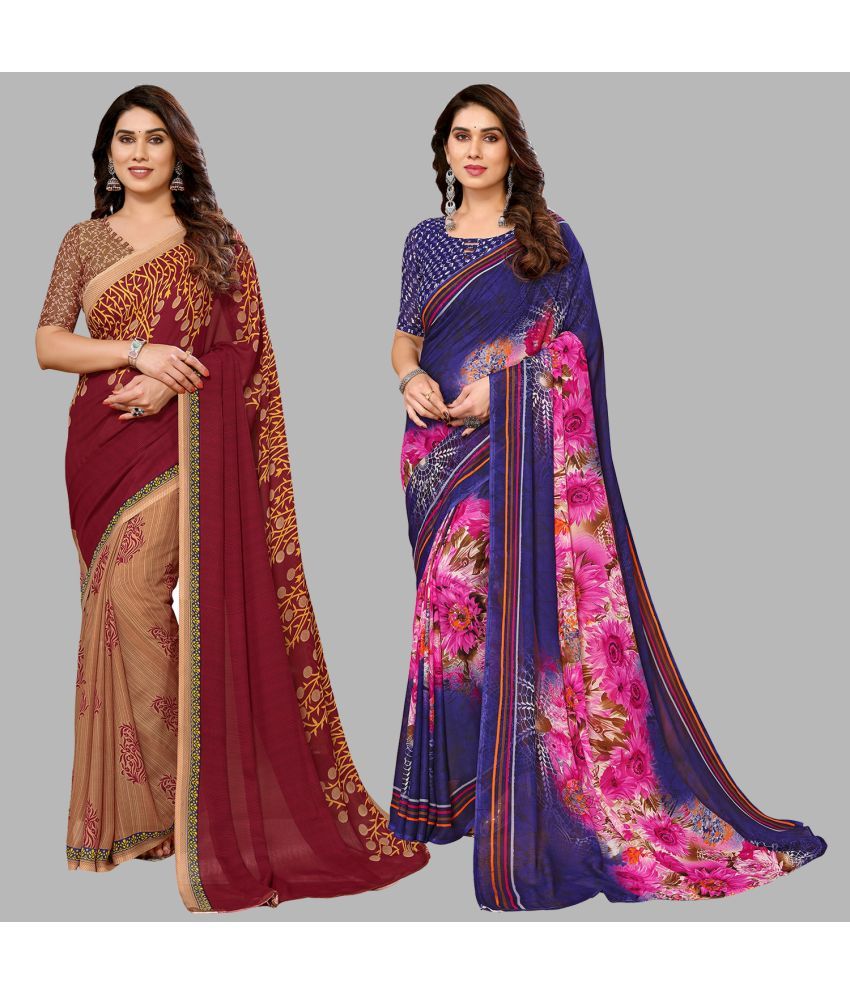     			Kashvi Sarees Georgette Printed Saree With Blouse Piece - Multicolor ( Pack of 2 )