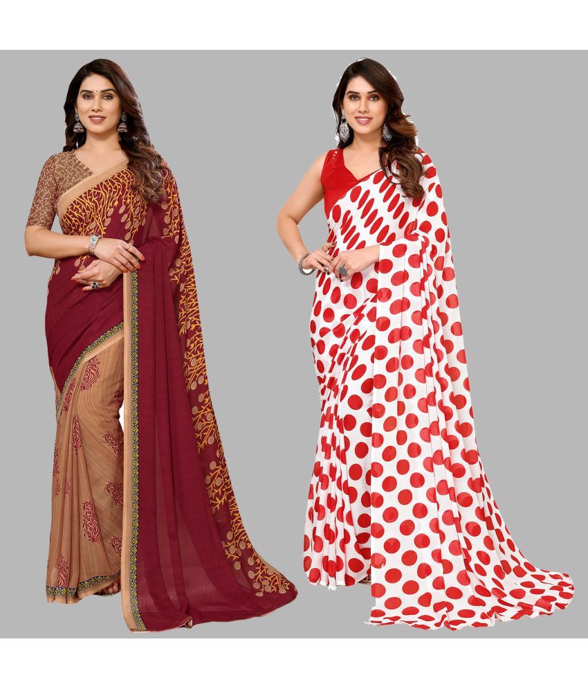     			Kashvi Sarees Georgette Printed Saree With Blouse Piece - Multicolor ( Pack of 2 )