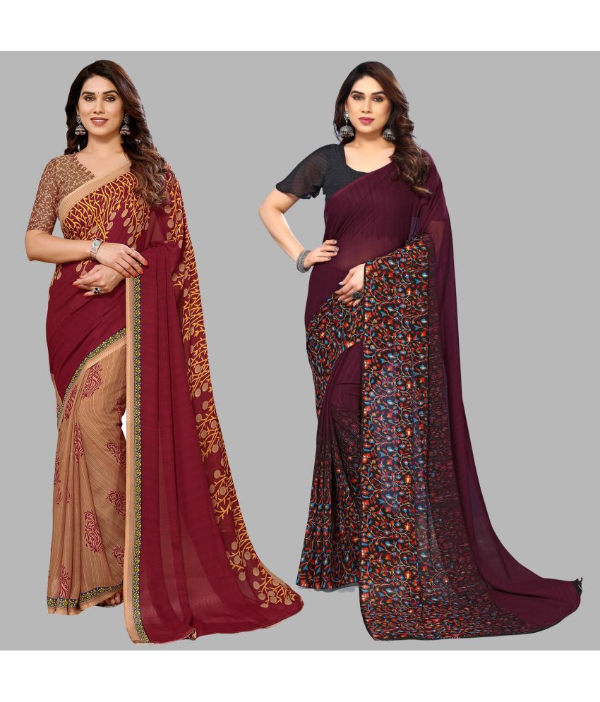     			Kashvi Sarees Georgette Printed Saree With Blouse Piece - Multicolor ( Pack of 2 )