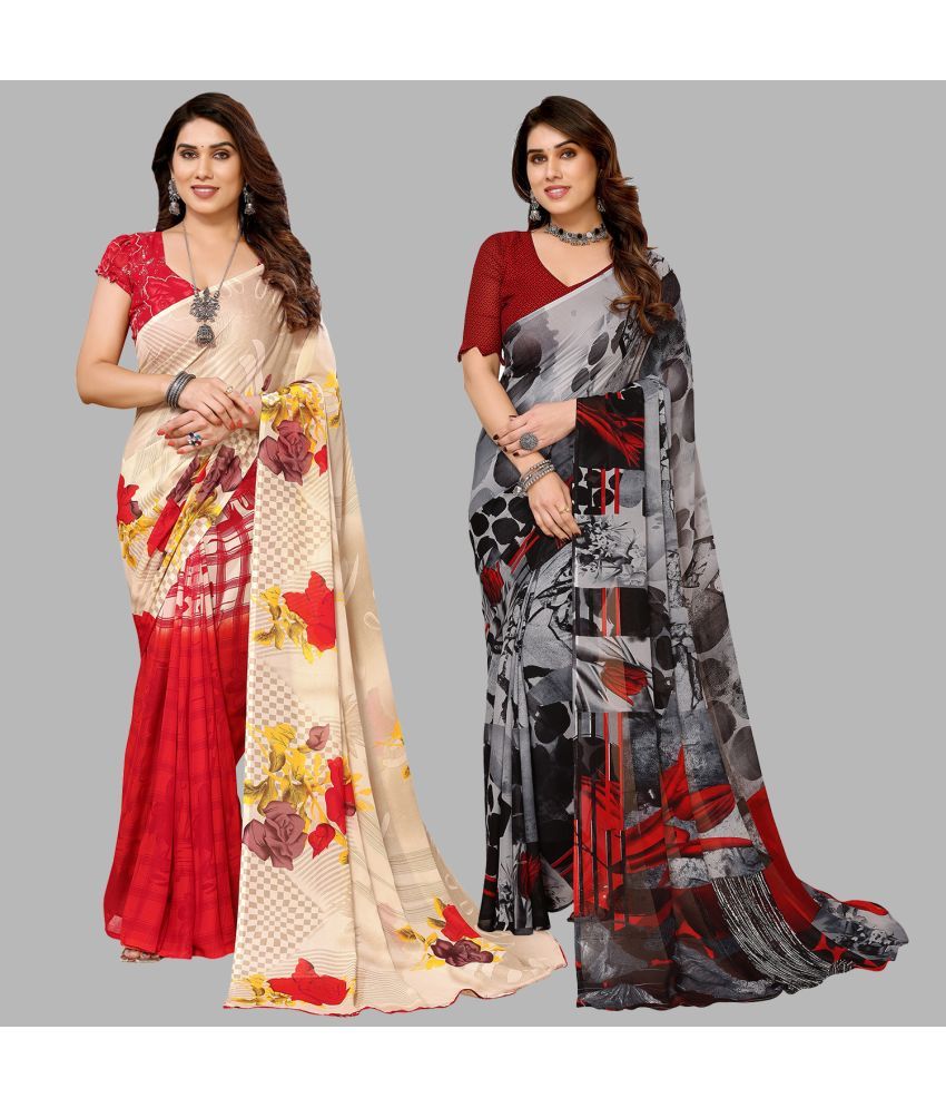     			Kashvi Sarees Georgette Printed Saree With Blouse Piece - Multicolor ( Pack of 2 )