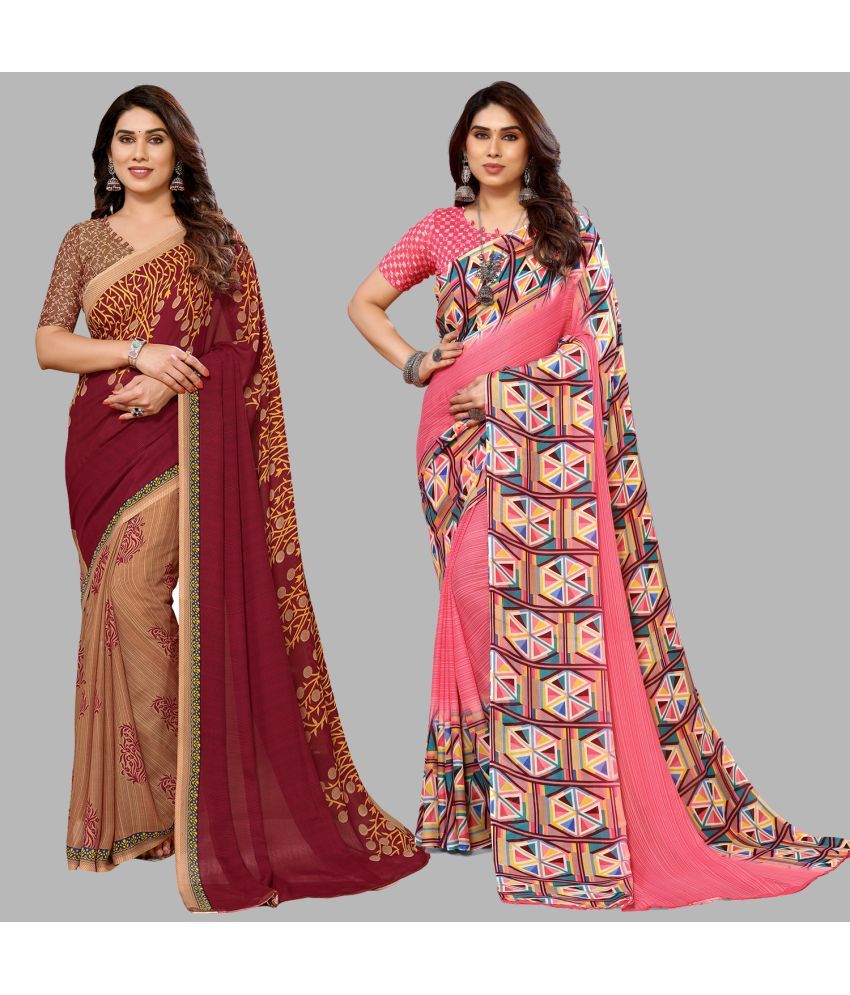     			Kashvi Sarees Georgette Printed Saree With Blouse Piece - Multicolor ( Pack of 2 )