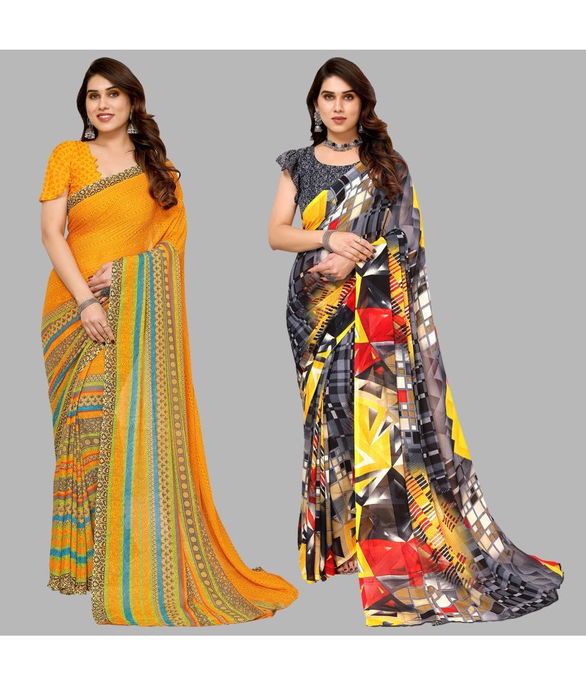     			Kashvi Sarees Georgette Printed Saree With Blouse Piece - Multicolor ( Pack of 2 )