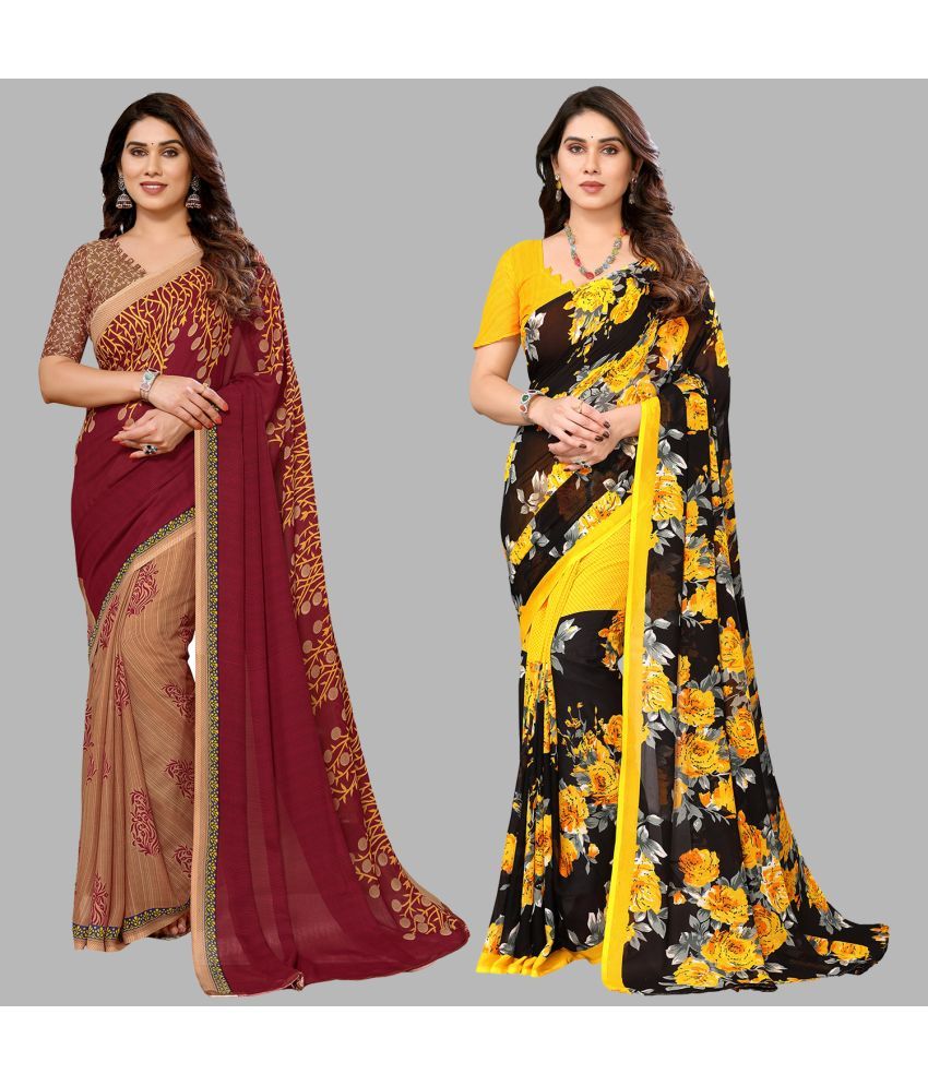     			Kashvi Sarees Georgette Printed Saree With Blouse Piece - Multicolor ( Pack of 2 )