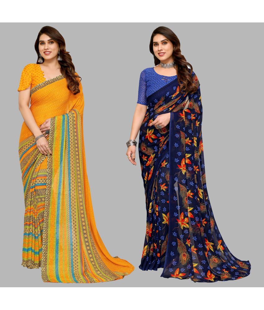     			Kashvi Sarees Georgette Printed Saree With Blouse Piece - Multicolor ( Pack of 2 )