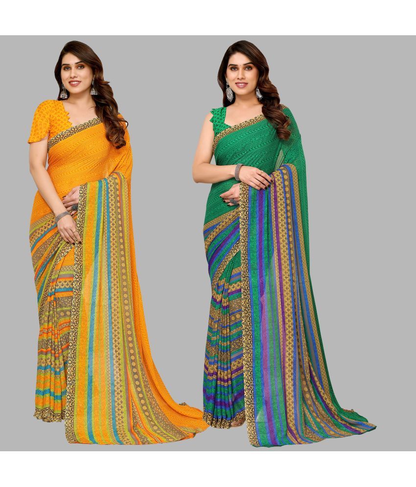     			Kashvi Sarees Georgette Printed Saree With Blouse Piece - Multicolor ( Pack of 2 )