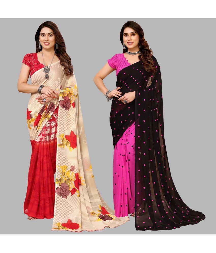     			Kashvi Sarees Georgette Printed Saree With Blouse Piece - Multicolor ( Pack of 2 )