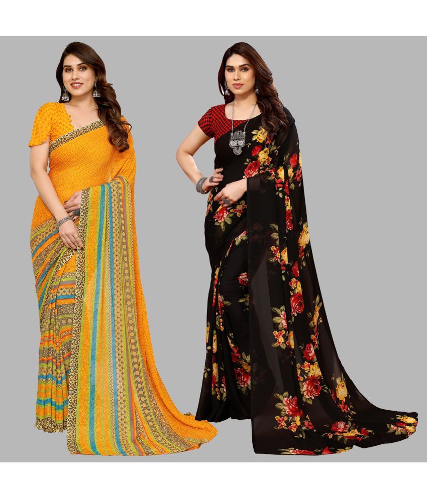     			Kashvi Sarees Georgette Printed Saree With Blouse Piece - Multicolor ( Pack of 2 )