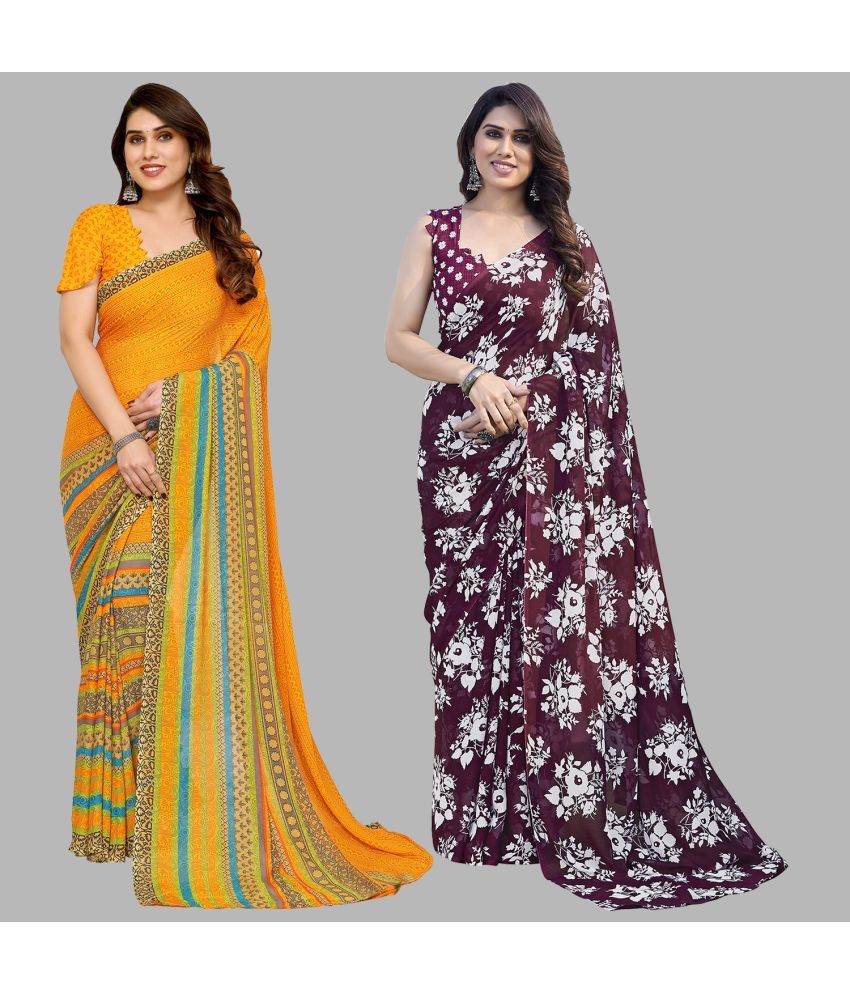     			Kashvi Sarees Georgette Printed Saree With Blouse Piece - Multicolor ( Pack of 2 )